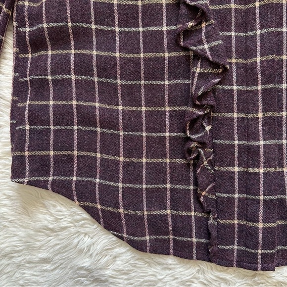 Madewell Blouse Plaid Ruffle-Front Top Button Up Long Sleeve Wool Blend XS - Picture 7 of 12